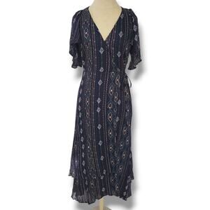 Haute Hippie navy Blue wrap Maxi Dress XS Super Flowy Bohemian Coastalgypsy